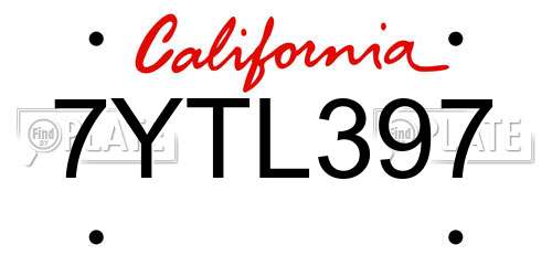 7YTL397 California License Plate