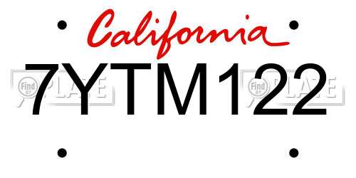 7YTM122 California License Plate