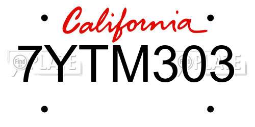 7YTM303 California License Plate