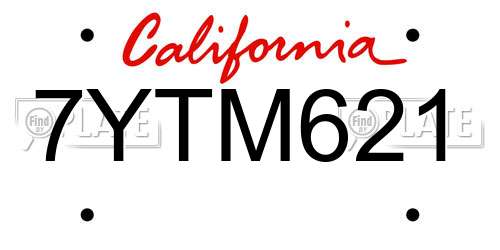 7YTM621 California License Plate