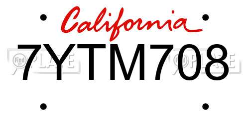 7YTM708 California License Plate