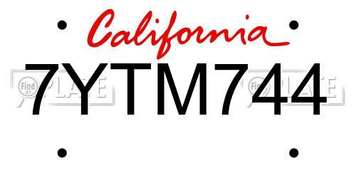 7YTM744 California License Plate