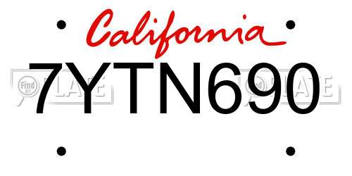 7YTN690 California License Plate