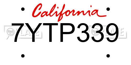 7YTP339 California License Plate