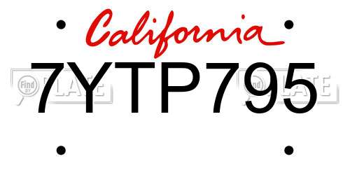 7YTP795 California License Plate
