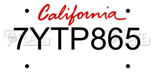 7YTP865 California License Plate