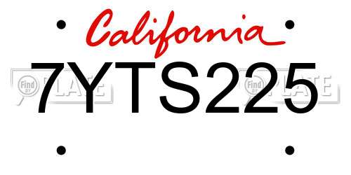 7YTS225 California License Plate