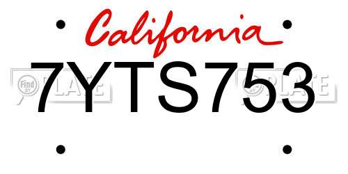 7YTS753 California License Plate