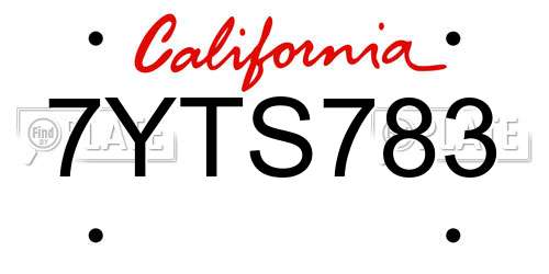 7YTS783 California License Plate