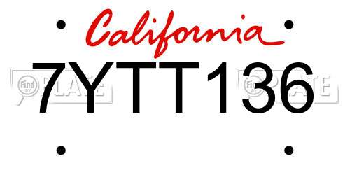 7YTT136 California License Plate