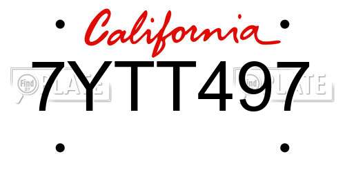 7YTT497 California License Plate