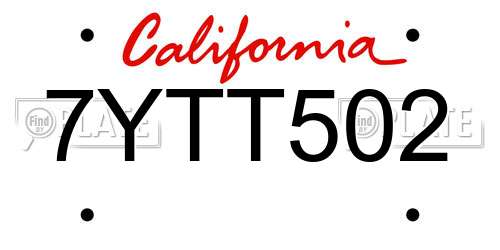 7YTT502 California License Plate
