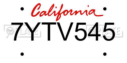 7YTV545 California License Plate
