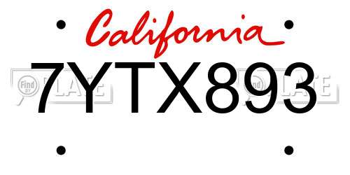 7YTX893 California License Plate