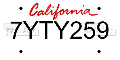 7YTY259 California License Plate