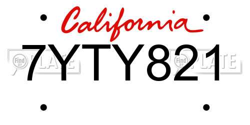 7YTY821 California License Plate