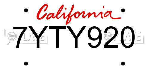 7YTY920 California License Plate