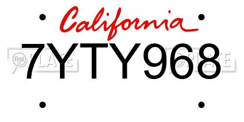 7YTY968 California License Plate