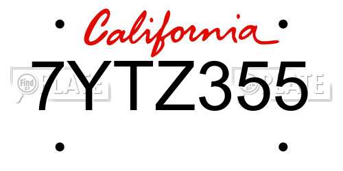 7YTZ355 California License Plate