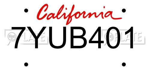 7YUB401 California License Plate