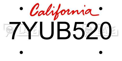 7YUB520 California License Plate