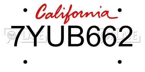 7YUB662 California License Plate