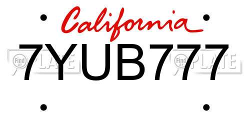 7YUB777 California License Plate