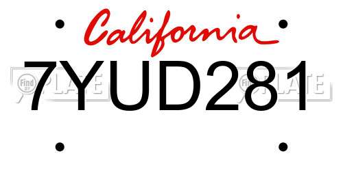 7YUD281 California License Plate