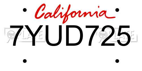 7YUD725 California License Plate