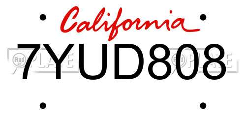 7YUD808 California License Plate