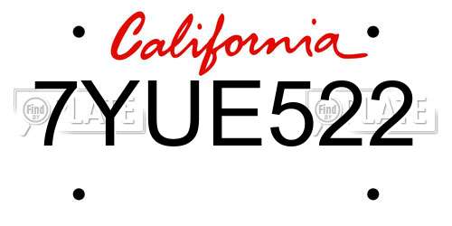 7YUE522 California License Plate