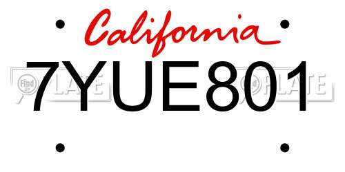 7YUE801 California License Plate