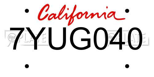 7YUG040 California License Plate