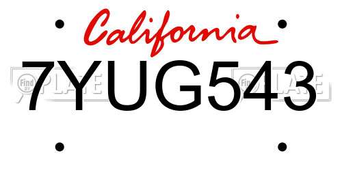 7YUG543 California License Plate