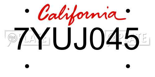 7YUJ045 California License Plate