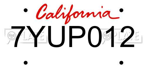 7YUP012 California License Plate