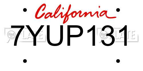 7YUP131 California License Plate