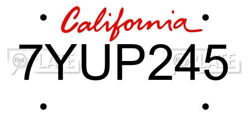7YUP245 California License Plate