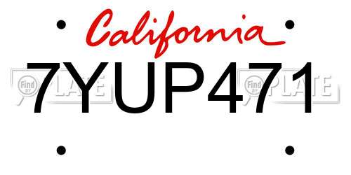 7YUP471 California License Plate