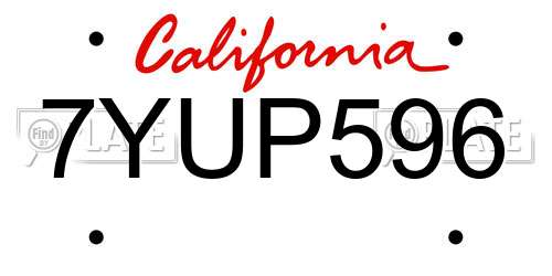 7YUP596 California License Plate