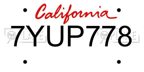 7YUP778 California License Plate