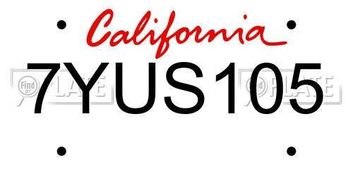 7YUS105 California License Plate