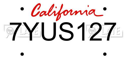 7YUS127 California License Plate