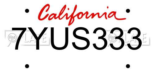 7YUS333 California License Plate