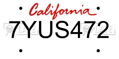 7YUS472 California License Plate