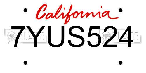 7YUS524 California License Plate