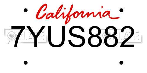 7YUS882 California License Plate
