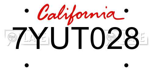 7YUT028 California License Plate