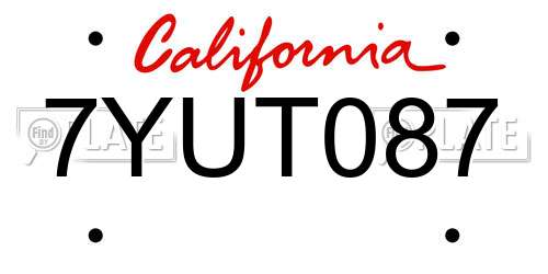 7YUT087 California License Plate