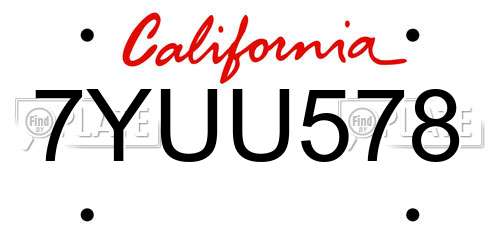 7YUU578 California License Plate